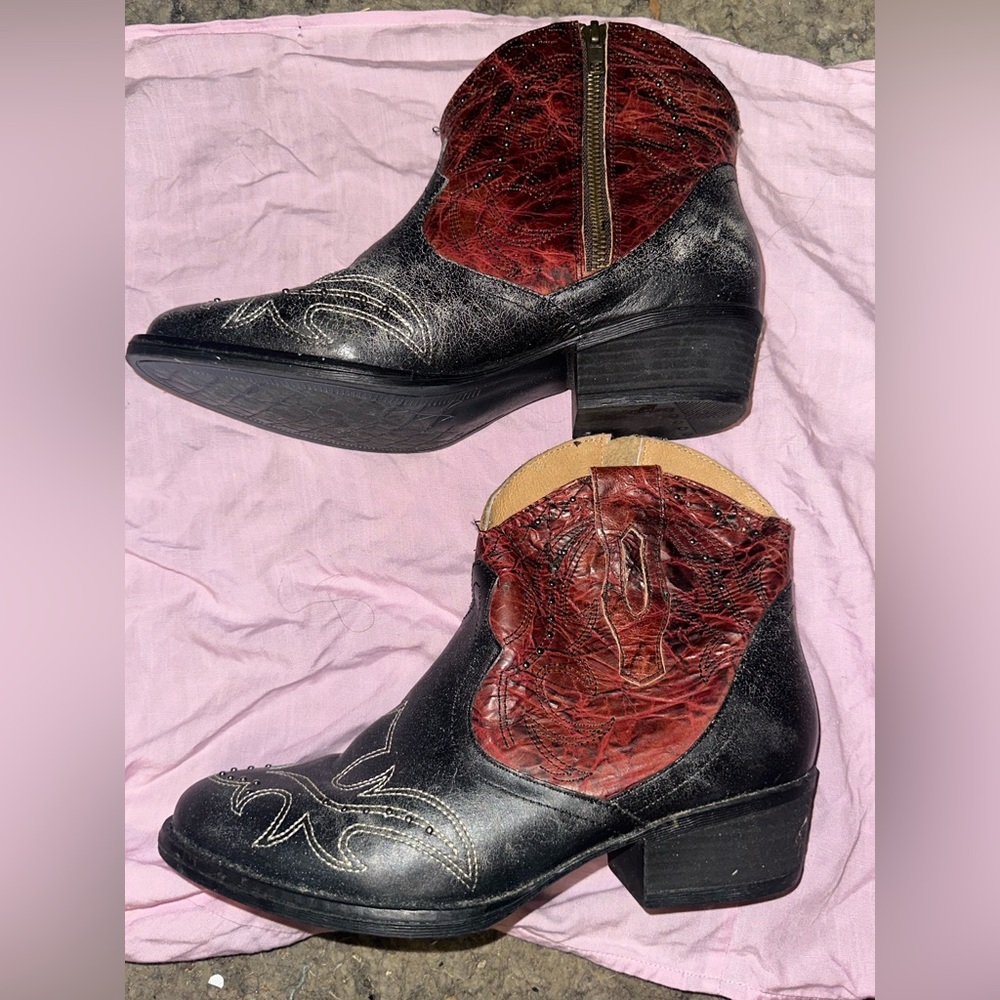 Black and Red Western Ankle Boots